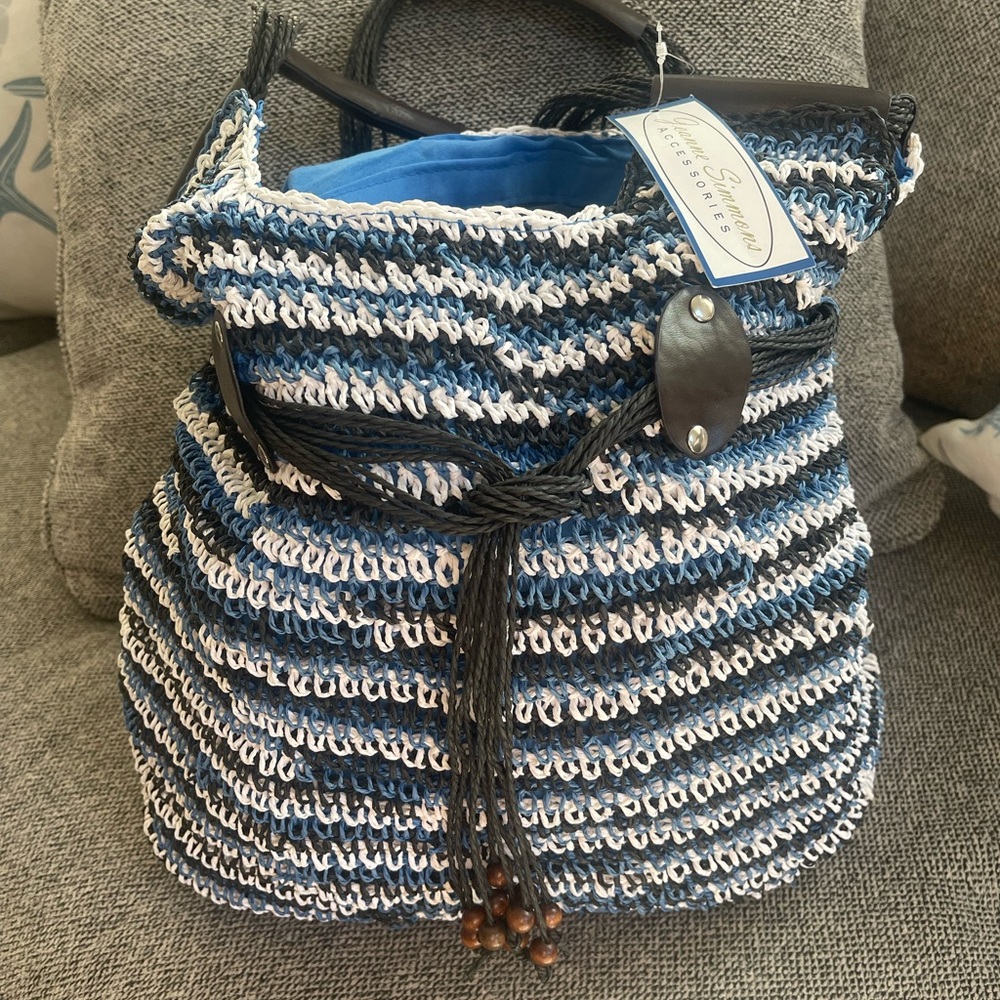Blue and White Striped Women's Bag